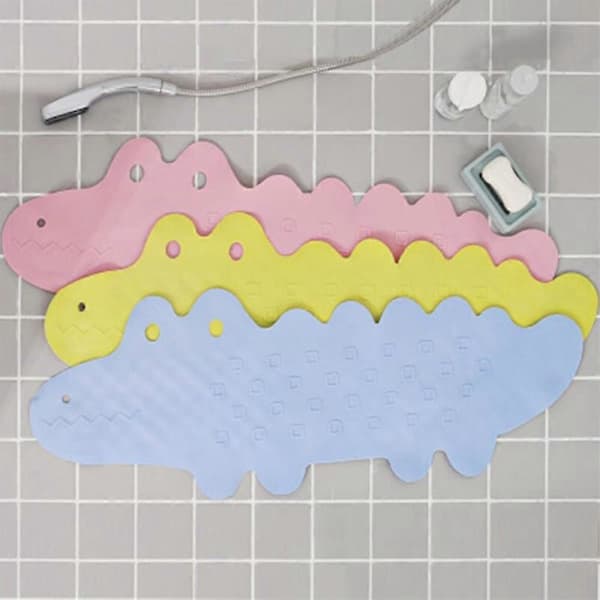 Non-slip bath mat for children, crocodile pattern rubber mat, non-slip and machine washable for bathtubs or showers