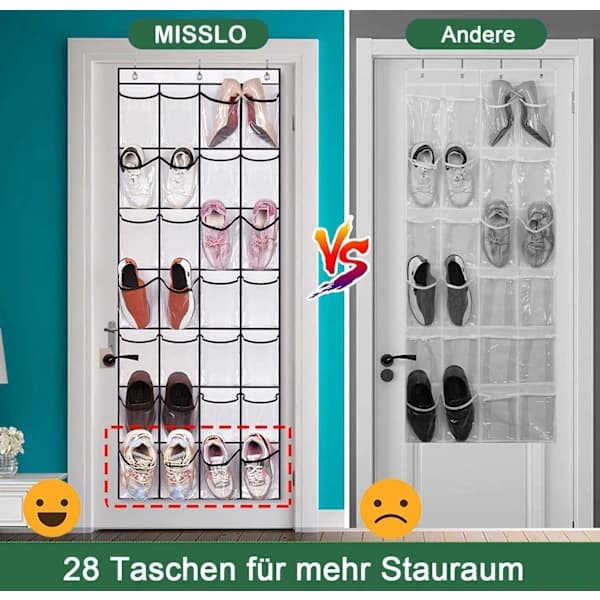 Skoforvaring over døren med 28 store netlommer, ventileret non-woven hængeopbevaring til garderobe, klar Clear
