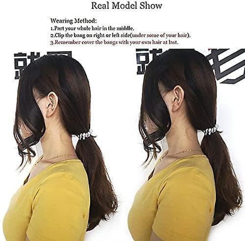 Wavy Side Bangs Clips in Fringe Real Human Hair Wavy Bangs Hair Extensions (Natural Black Color)