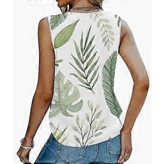 Ærmeløse V-hals toppe til kvinder, løs pasform, afslappet sommer, blomstret flæse-T-shirt, Grå M(M Grå)
