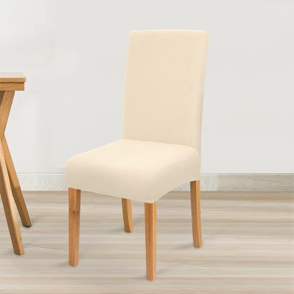 (Beige) 6-pakning Premium Vanntette Elastiske Stolovertrekk for Spisestoler