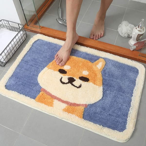 Flocket gulvmåtte til tegneseriebadeværelse, 45*65cm, Akita-hund