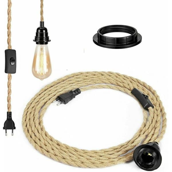 Repkrona, retro E27-sokkel med 4,5 meter strømkabel og bryter, for rep-pendellampe (lyspære ikke inkludert), Superma