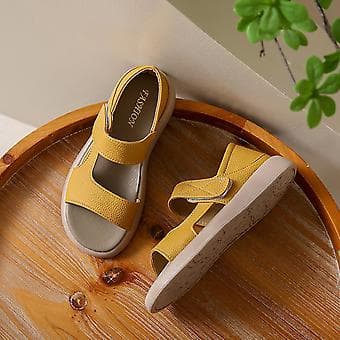 Women's Soft Flat Leather Sandals Casual Comfortable Round Toe Seaside Holiday Sandals (37 Black)