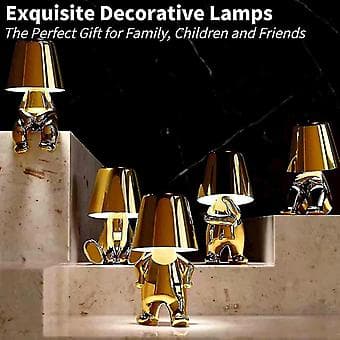 Bedside Touch Table Lamp, Gold Thinker Lamp Desk Lamp Cordless Rechargeable Portable Decorative Night Light With USB Charging Gold H