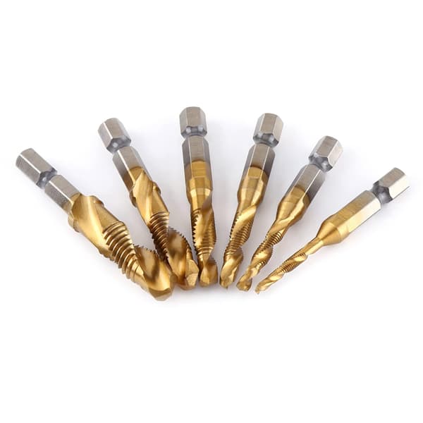 HSS Tap Drill Bit Set, 6 Pcs Metric Thread M3-M10 Titanium Coated HSS Drills and Taps 1/4\" Hex Shank