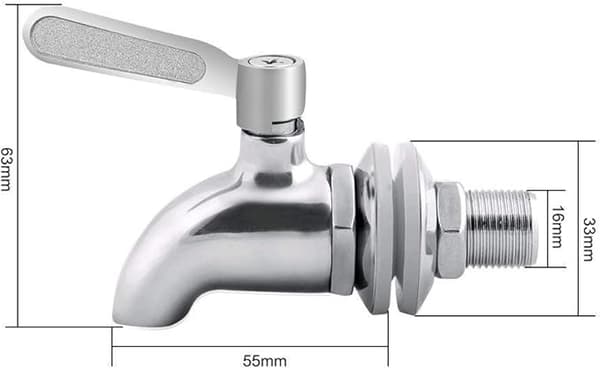 Tappekran 16mm drikkedispenser ølkran vinkran - Rustfritt stål og størrelse