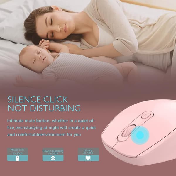 Ergonomisk 2.4G trådløs stille mus 1600dpi rosa