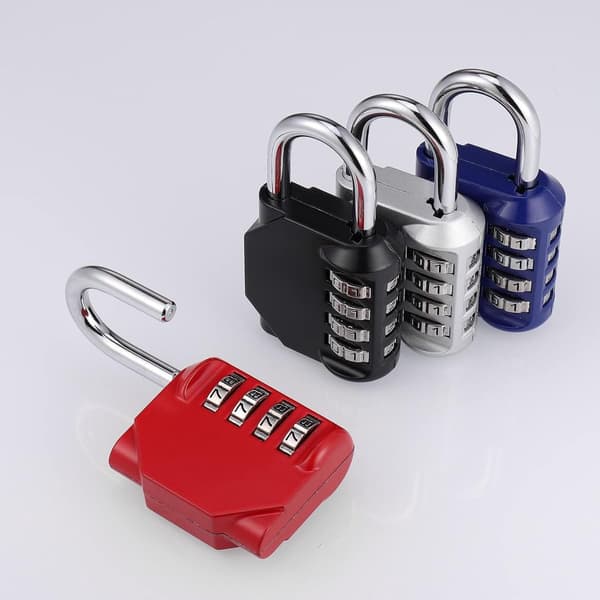 4 pcs Combination Lock 80*43 mm Rustproof 4-Digit Cabinet Lock Robust Metal for Outdoor Door and Suitcase Black, Silver, Red, Blue