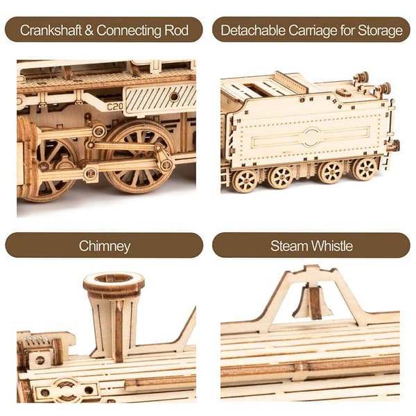Wooden Mechanical Train Model Building Kit 3D Puzzle Educational Assembly Toy [F]
