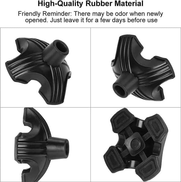 Cane tip heavy duty, quad base, for 19 mm cane, non-slip rubber for walking stick and crutches