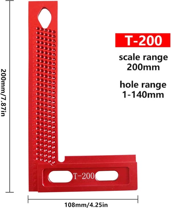 (T-200) Precision Woodworking Tool, Aluminum Alloy Angle Hole Scale, Hole Positioning Ruler