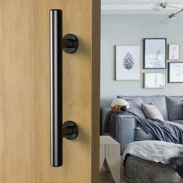 Retro Sliding Door Handle Black Aluminum Pull Handle and Recessed Wood Sliding Door Handle Set, 30cm