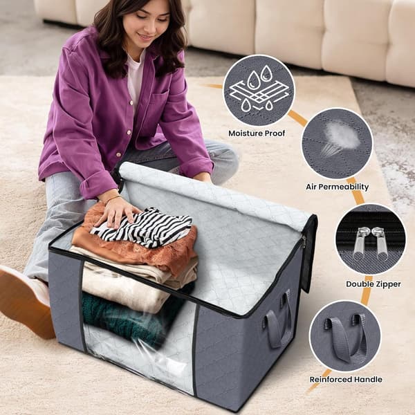 3-pack Clothes Storage Bags - Foldable, with Zipper and Handle - for Bedroom, Wardrobe, Duvet