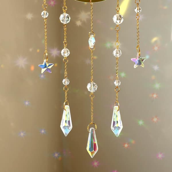 Sun Catcher Wind Chimes with Large Sun & Moon Prisms for Window Hanging Decor Prism Sun Prism Sun