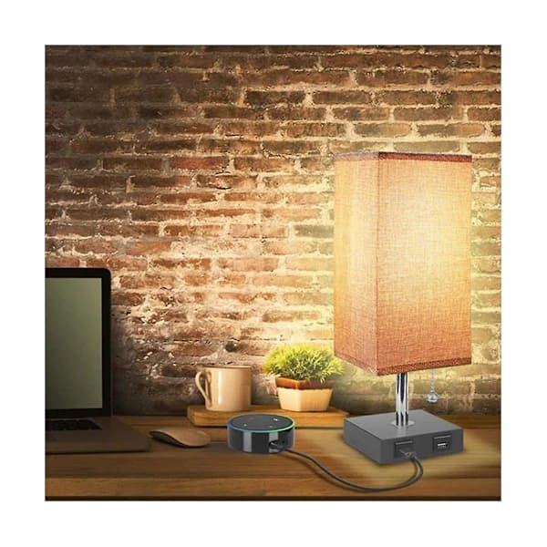 Bedside Lamp with Touch Control, Dimmable, USB Charging Ports and AC Outlet, Rechargeable Table Lamp, EU Grey