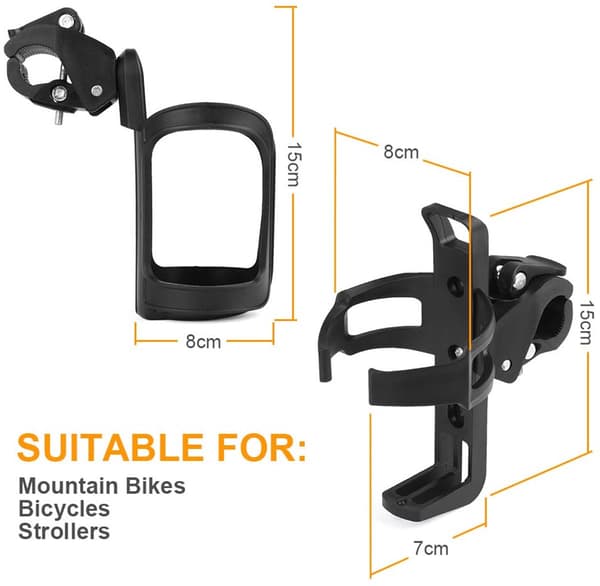 Flaskeholder til cykel, 2-pak, 360° rotation quick release, til mountainbikes, klapvogne og kørestole