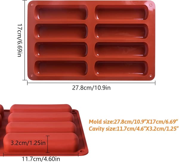 2-delt lang strimmelforme, rektangulær silikoneform til kornbarer, kiksform, kageform til chokoladeenergibar, 8 hulrum (11,7 x 3,2 cm pr.