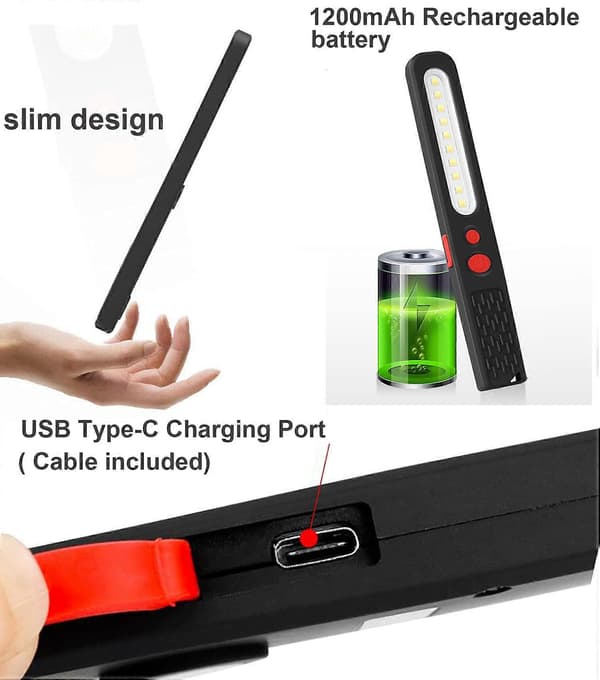 Magnetic Mechanical Lamp, Rechargeable 400 Lumen LED COB Work Light, 3 Light Modes