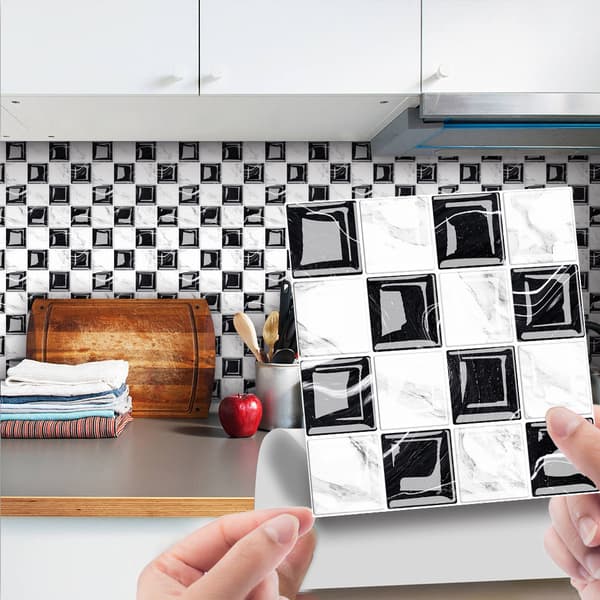 ##/10 stk. selvklæbende 3D-fliser i gitter 15×15cm - sort og b##/