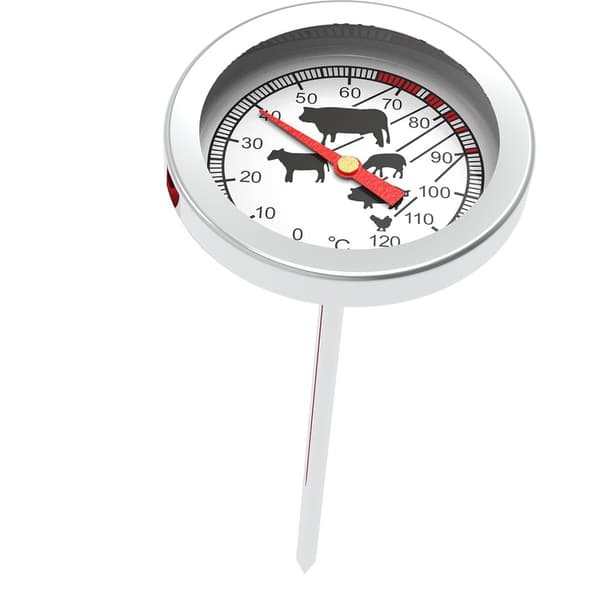 Steketermometer i rustfritt stål | med grafisk skala 0-120°C | for matlaging, røyking og baking av kjøtt