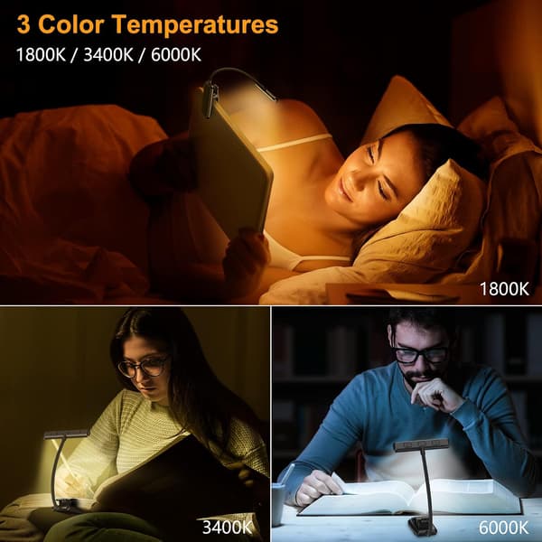 Rechargeable 19 LED Book Light with Clip, Stepless Dimming and 360° Flexible Neck