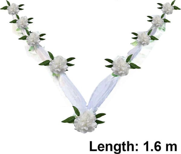 Bröllopsbilsdekorationsset: Blomsterarrangemang + rosett + plyschbjörn, sidenorganzagirlang