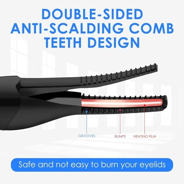 Heated Eyelash Curler, 2-in-1 Eyelash Curler with Built-in Comb and 3 Temperature Settings