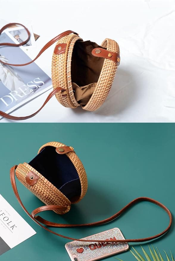 Round Rattan Bag Round Woven Bag Straw Bag