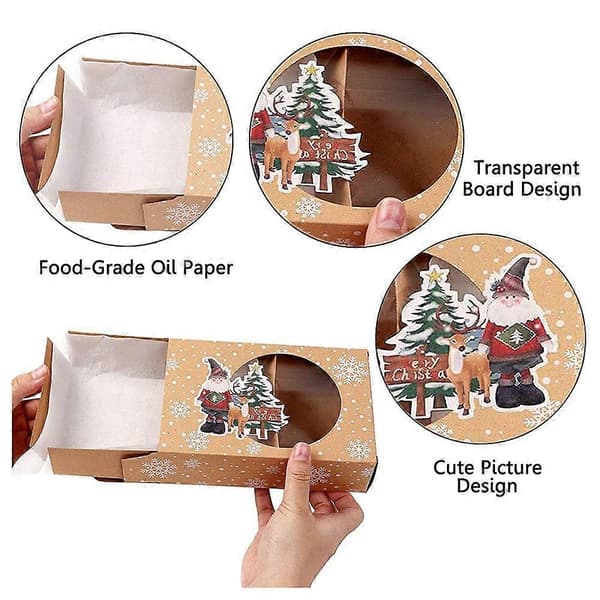 12 pcs Christmas Cookie Box Kraft Paper for Packaging Cookies and Pastries