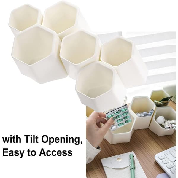Creative Hexagonal Pen Holder, Pen Container, Brush Pot, Combined Desktop Storage Organizer, Creative Hanging Planter Holder (White)