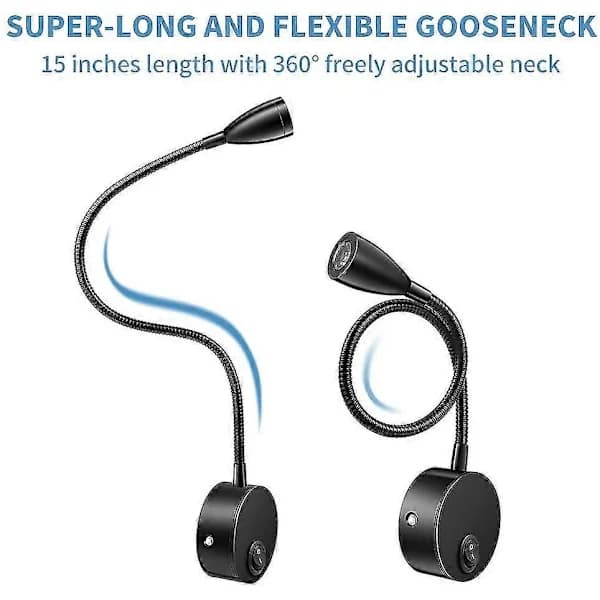 LED Wall Lamp Reading Lamp, 360° Rotatable, Bedside Lamp, Flexible Gooseneck, Warm White Bedside Lamp, Wall Mount, Cable with Switch and Plug, Goose