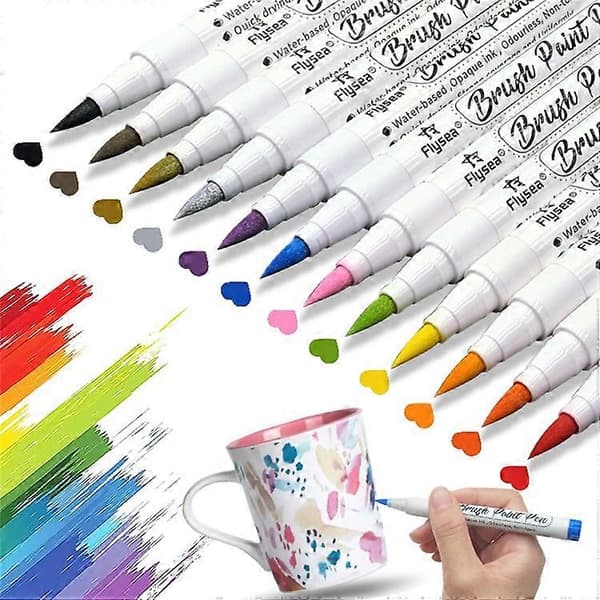 FLYSEA FS-2BR 12 st akrylfärgpennor set 0,5-5 mm finspetsiga färgpennor för graffiti MultiColor MultiColor
