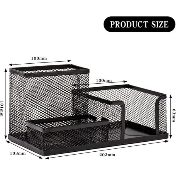 Desktop Organizer with 3 Compartments, Metal Pen Holder Space-Saving Metal Desktop Organizer