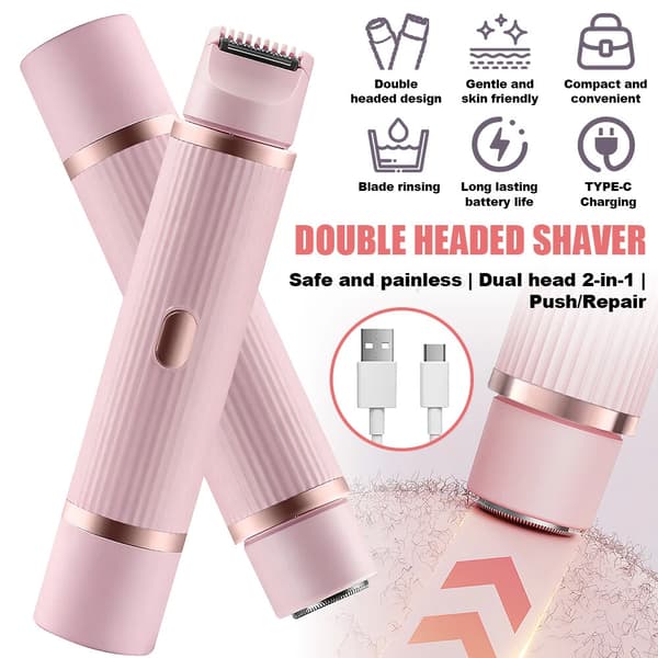 Elektrisk barbermaskine med dobbelthoved, 2-i-1 smertefri epilator til kvinder (pink)