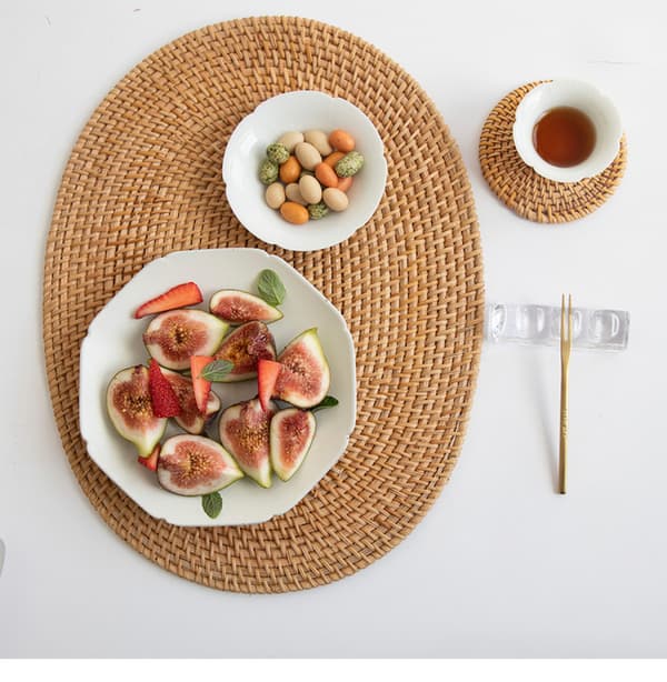 Natural Rattan Placemat Set - Heat Resistant Table Mat 15.7x11.8 inches