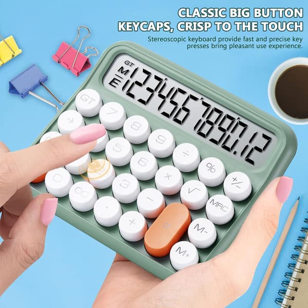 Office Calculator 12 Digits Large LCD Display Cute Calculator Handheld Mechanical Calculator Large Buttons Calculator Desktop