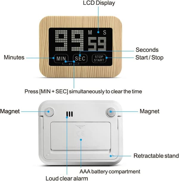 Smart Touch Screen Timer, Vægmonteret Timer til Køkken eller Kontor, Digital Køkkentimer med Nedtællingsfunktion, Belyst Touchskærm Sikrer