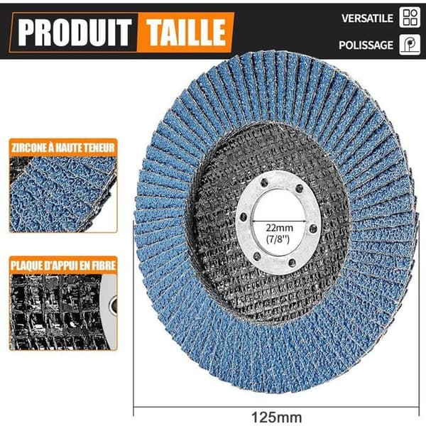 125 mm slibeskive (korn 80) – slibeskive til stål til afgratning, polering, rustfjernelse og efterbehandling