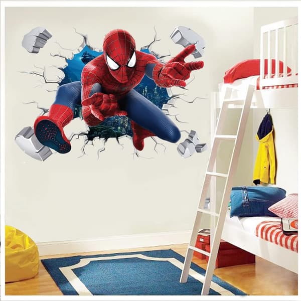Spider-Man Bryter Genom Väggdekal 3D Röd Spindel Väggdekal Barn Sovrum Vardagsrum Väggdekal 15.7x23.6 tum (Spider-Man)-FY-