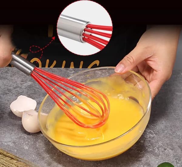 (Red) 25 cm Silicone and Steel Handle Kitchen Mixer/Classic Hand Whisk