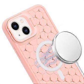 Compatible Magnetic Case for iPhone 14, Honeycomb Texture, Lens Frame, Stand, TPU Phone Case (Pink)