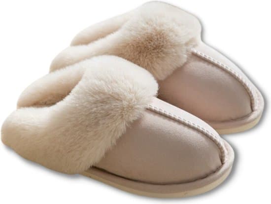[PLEE] Unisex Fluffy Open-Toe Slippers with Soft Lining and Non-Slip Sole - Beige (Size 38-39)