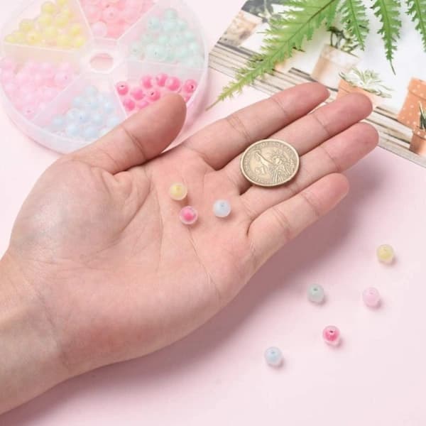 150 st 8 mm akrylpärlor, 6 färger, runda pärlor
