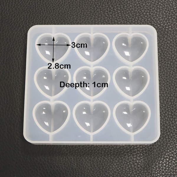 Hjerte Epoxy Form Silikoneform 9stk 3 x 2,8cm Resin Kærlighed Hjerte Form DIY Håndværk til Nøgleringsfremstilling, 1cm Dybde