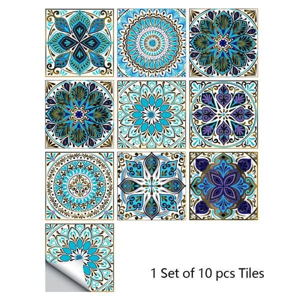 10 kpl Mandala-itseliimautuvia laattatarroja 10 x 10 cm