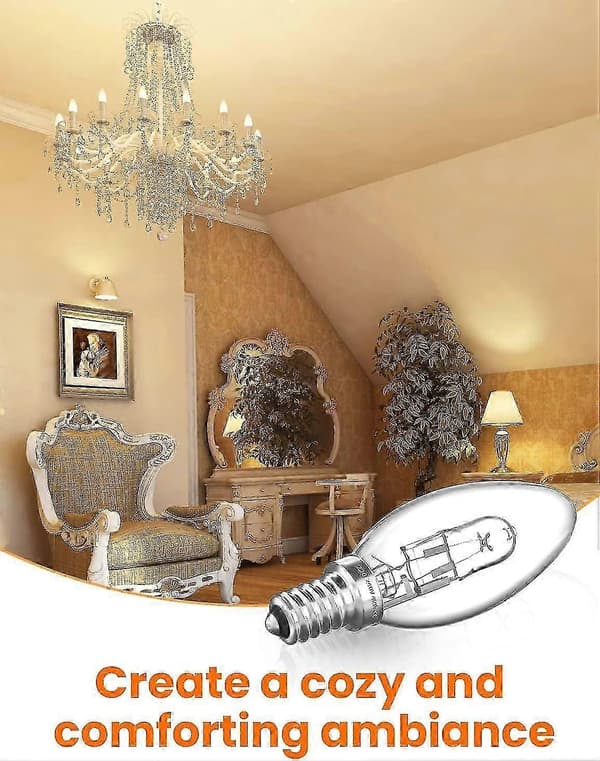 10-pack Halogen Bulbs, 42W E14 Halogen Candle Bulbs, Dimmable Small Screw Bulbs, 2700K Warm White, 613 Lumens [DB]