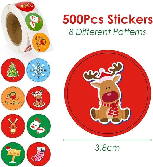 1 pc Round Christmas Stickers, 500 pcs 3.8 cm Christmas Decorative S