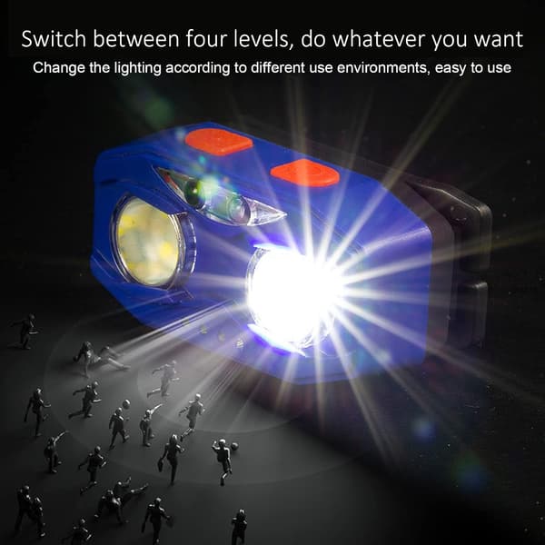 LED-hodelykt med smart bryter, flere lysmoduser, USB-oppladbar, justerbart hodebånd for camping, fotturer