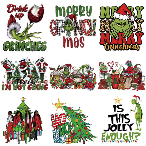 PH1836 Jul Värmeöverföring Grinch Värmeöverföring Sticker, Klädtryck Värmeöverföring, Offset Värmeöverföring Sticker